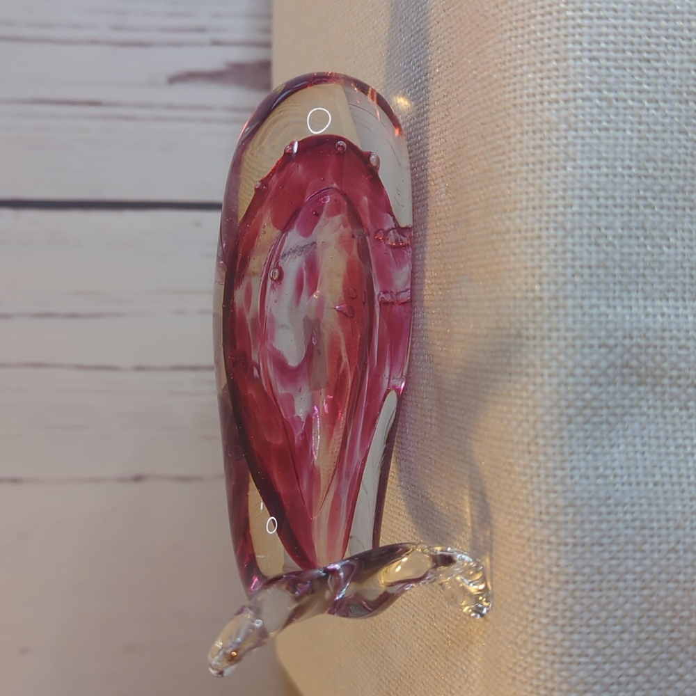 Murano Style Glass Signed Corcoran Whale‎ Clear Cranberry Paperweight Figurine - Picture 11 of 15
